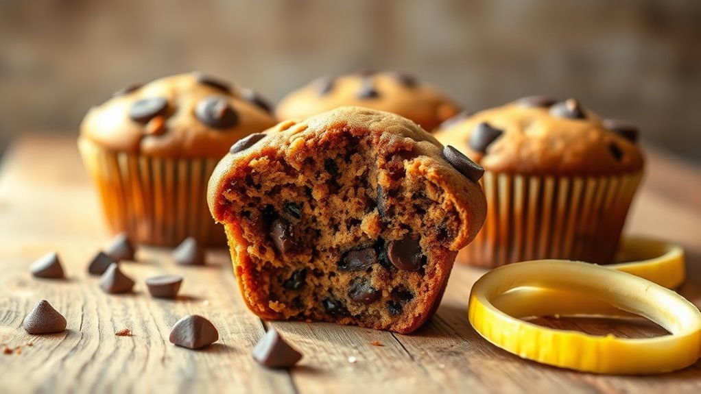 chunky banana flavored chocolate muffins