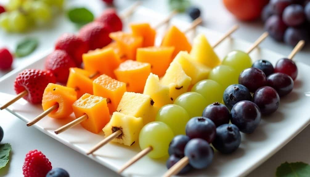 colorful fruit skewered artfully