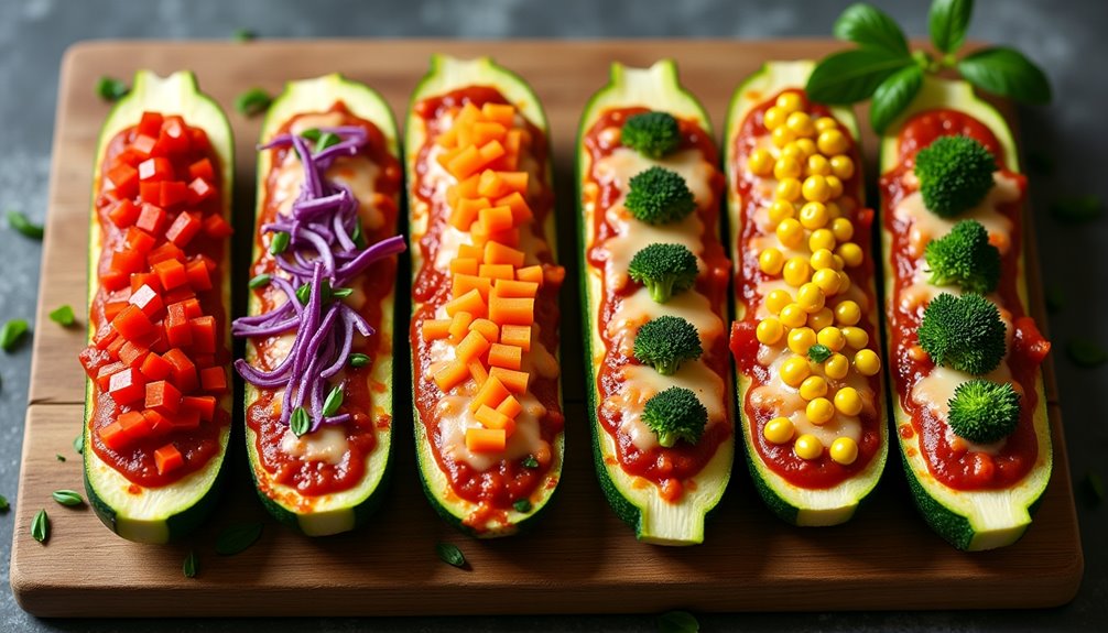 colorful vegetable filled pizza boats