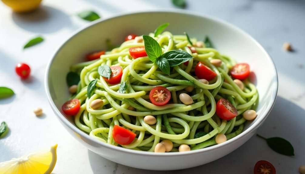 creamy avocado based zucchini noodle dish