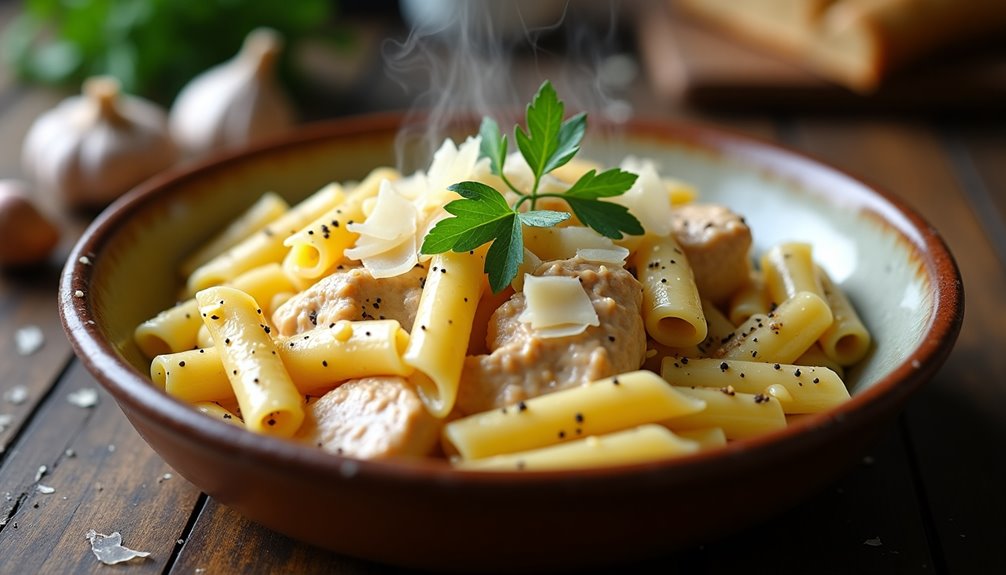 creamy garlicky cheesy chicken pasta