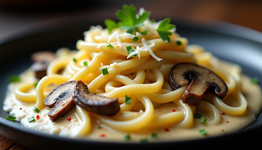 creamy garlicky mushroom infused pasta dish