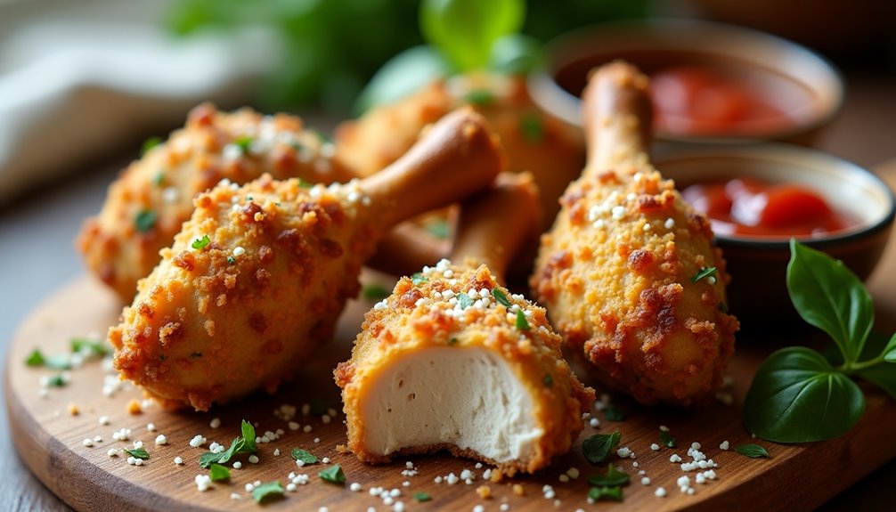 crispy parmesan coated baked drumsticks