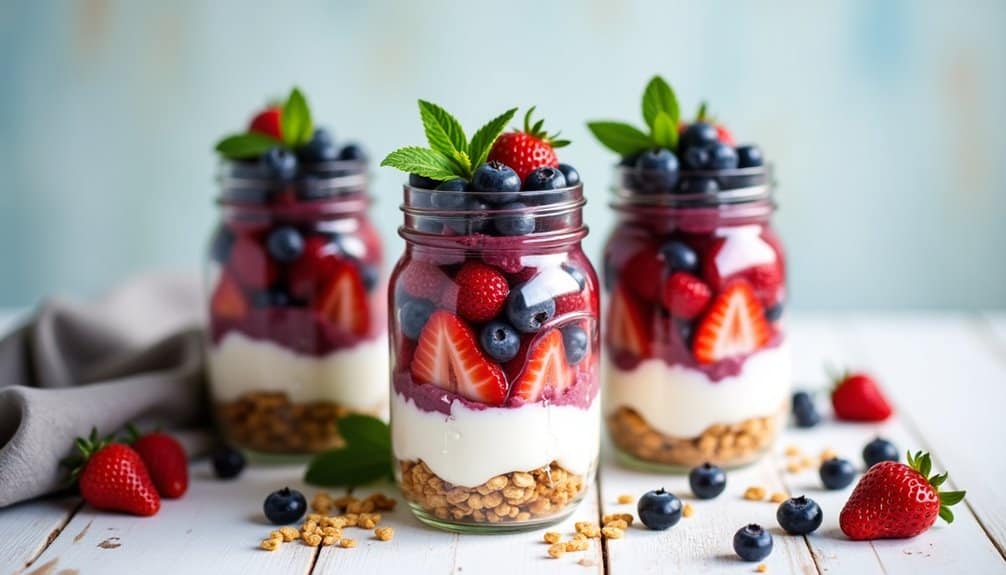 layered fruit parfait in jars