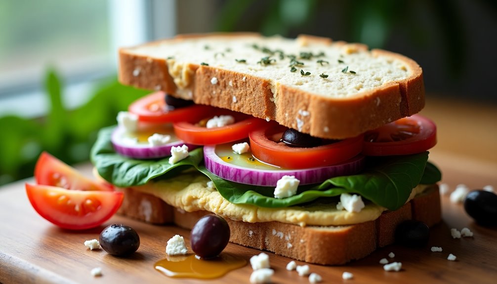 layered mediterranean vegetable hummus appetizer