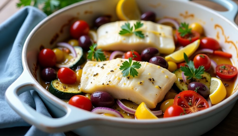 mediterranean baked cod dish