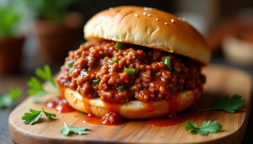 messy hearty beef sandwich dish