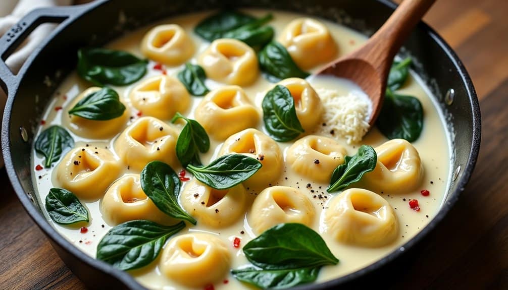 one pan spinach garlic tortellini