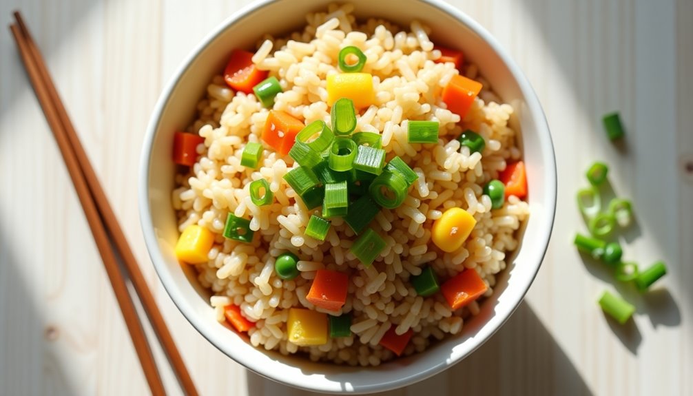 quickly prepared microwaved egg fried rice