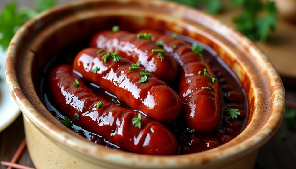 savory grape jelly coated cocktail sausages