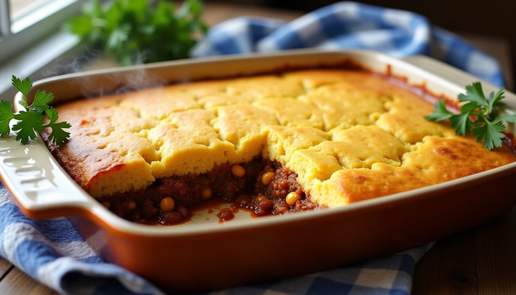savory ground beef with cornbread