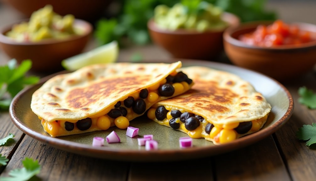 savory mexican inspired bean and corn quesadillas