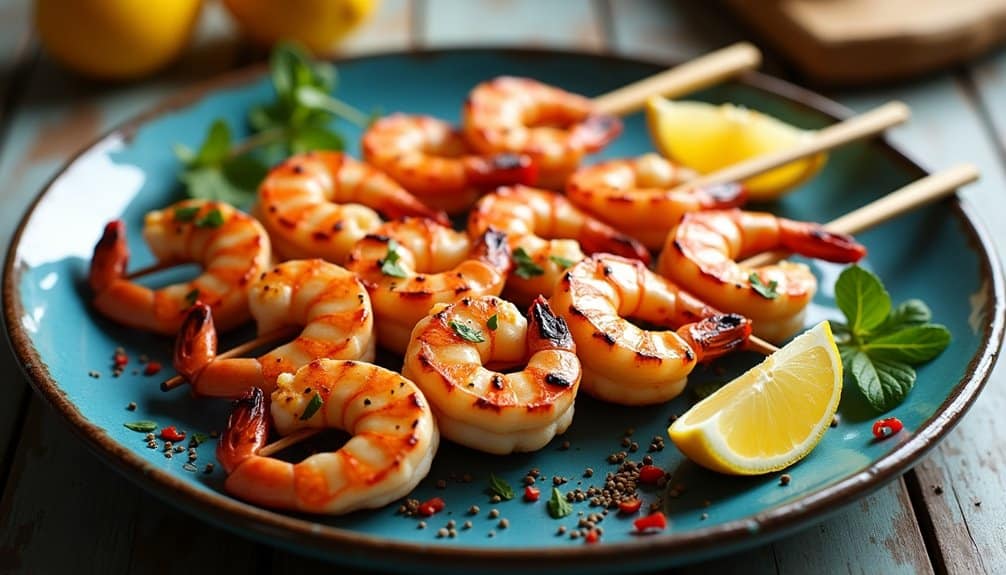 seasoned grilled skewered seafood