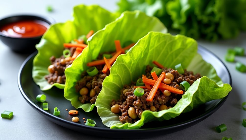 spicy asian inspired lettuce wrapped beef