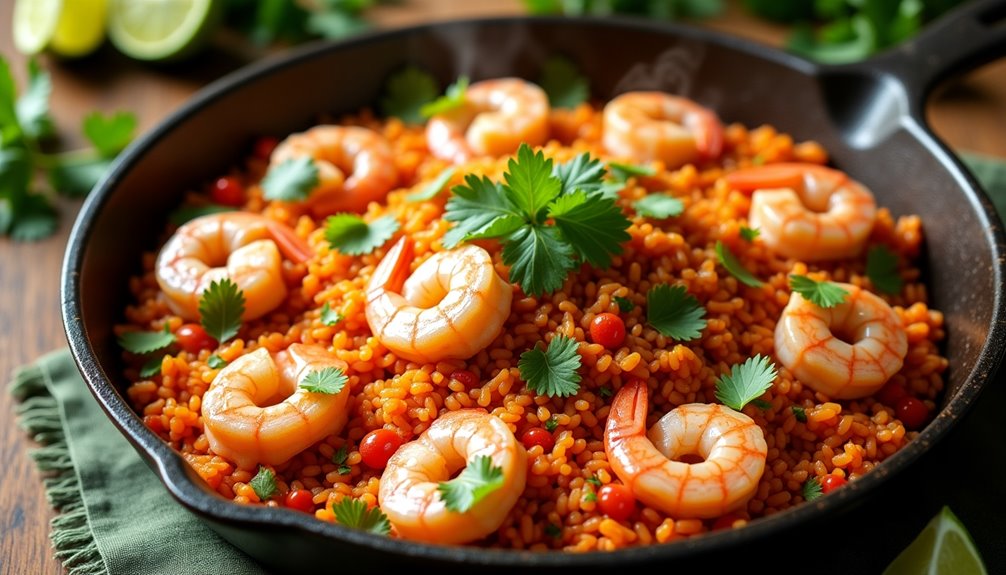 spicy shrimp infused mexican rice skillet