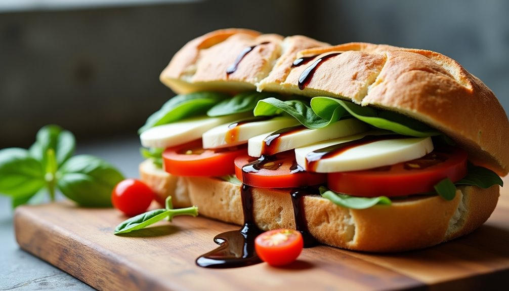 tomatoes mozzarella basil sandwich