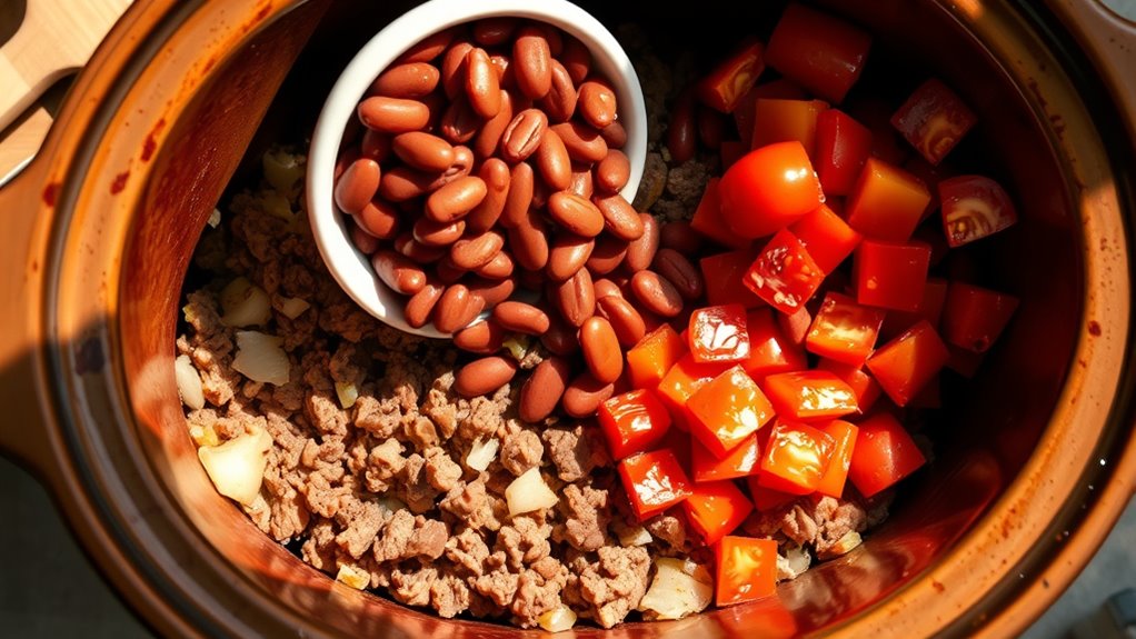 add beans and tomatoes