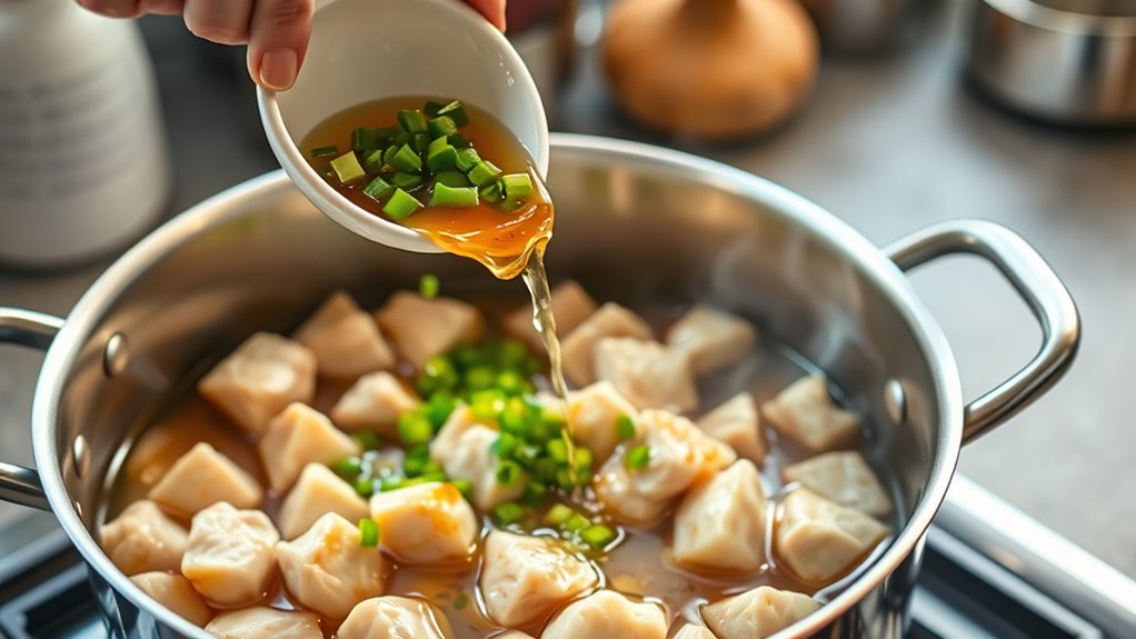 add broth and chilies
