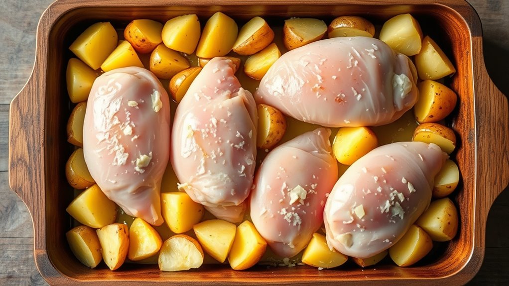 arrange chicken with potatoes