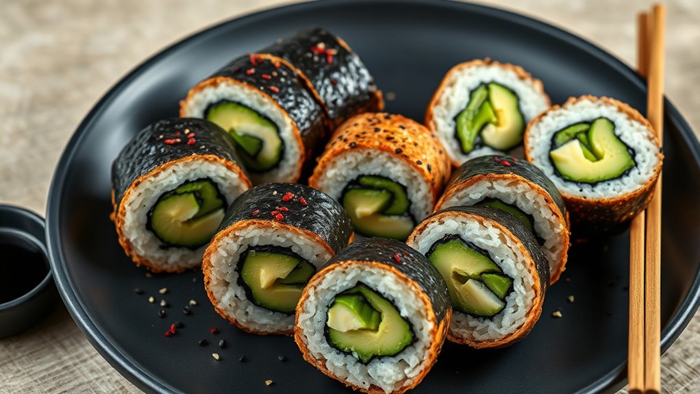 avocado filled sushi rolls