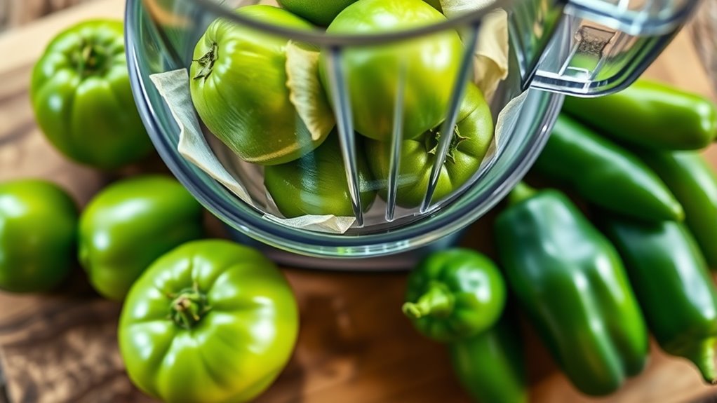 blend tomatillos and chilies