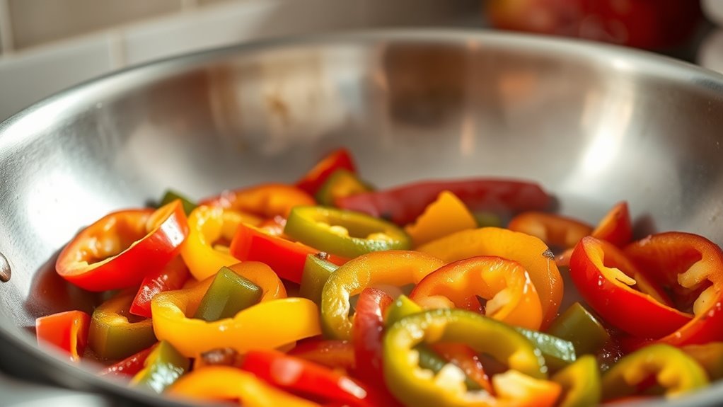 briefly cook the peppers