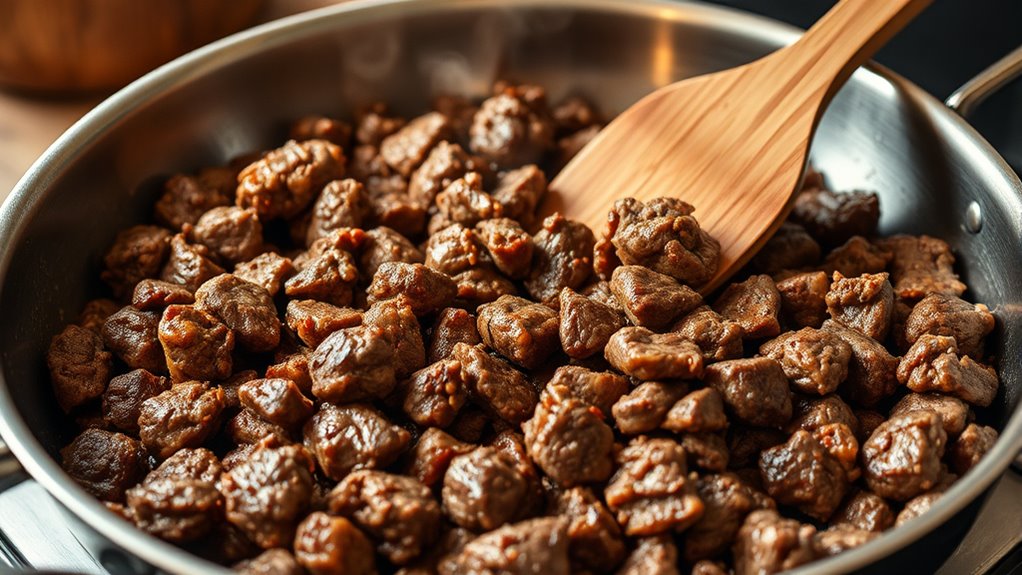 brown ground beef completely