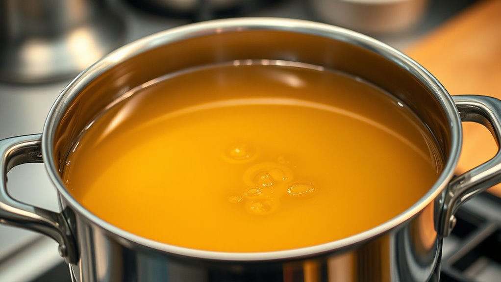 carefully boil chicken broth