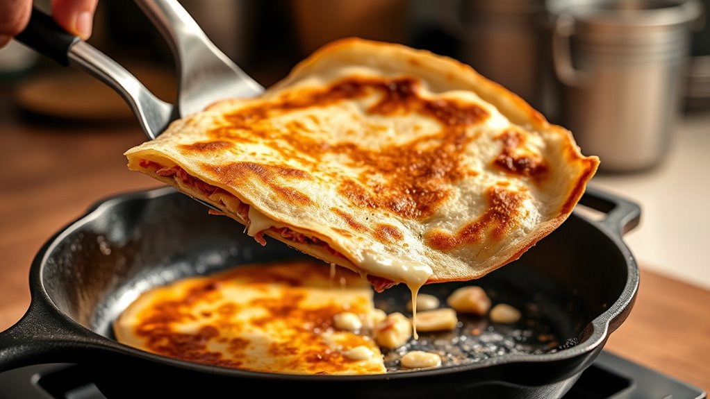 carefully flip the quesadilla