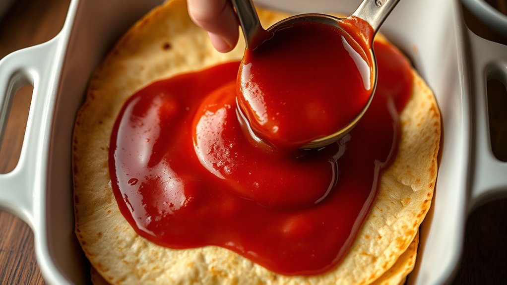 carefully spread enchilada sauce