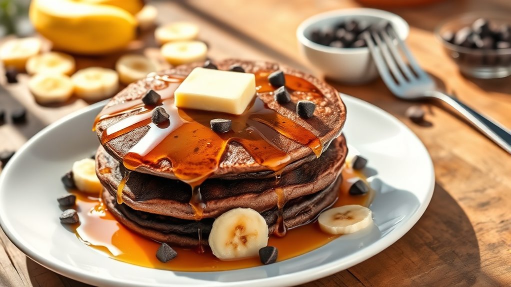 chocolate banana protein pancakes