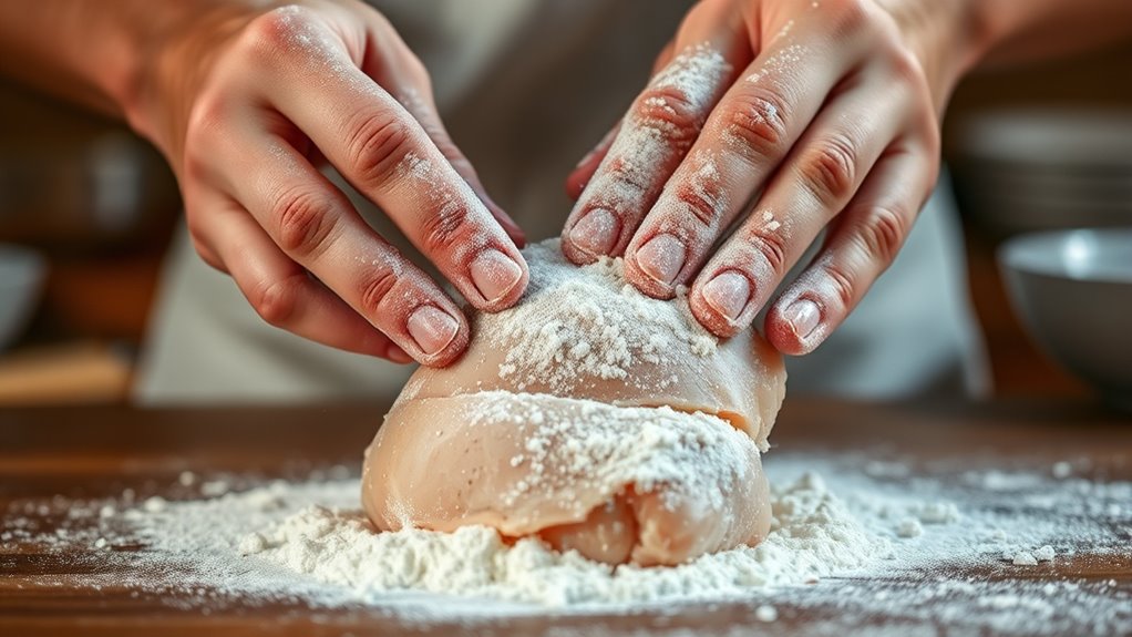 coat chicken with flour