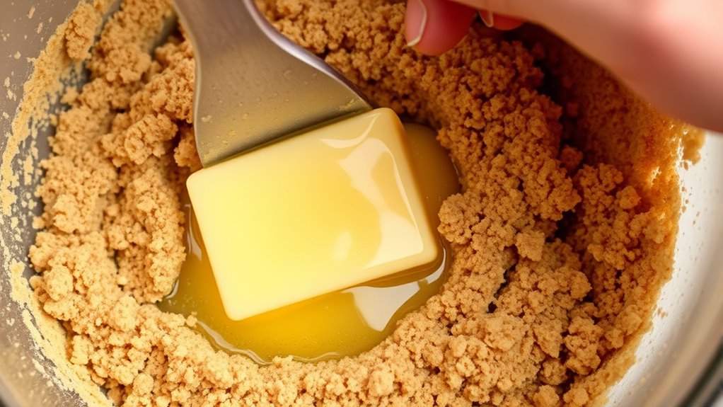 combine butter with crumbs