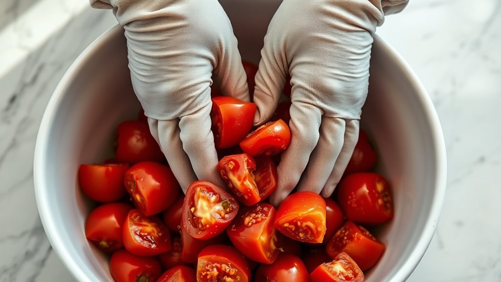 crush tomatoes using hands