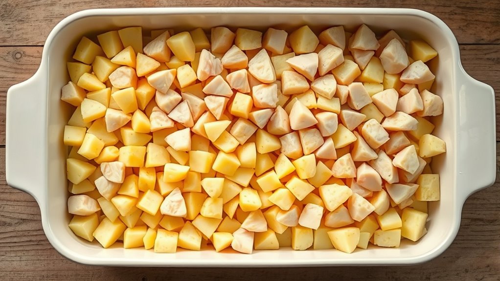 evenly layer the ingredients