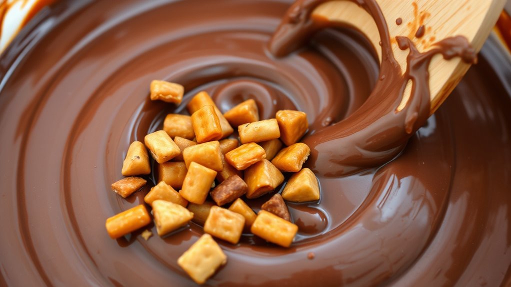 fold in crushed pretzels