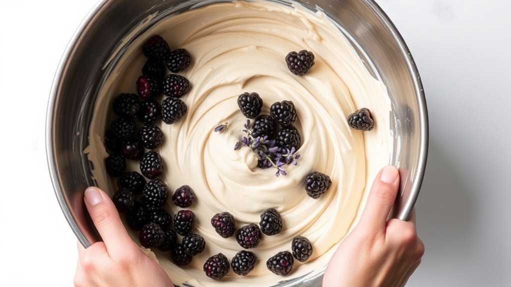 gently incorporate berries batter