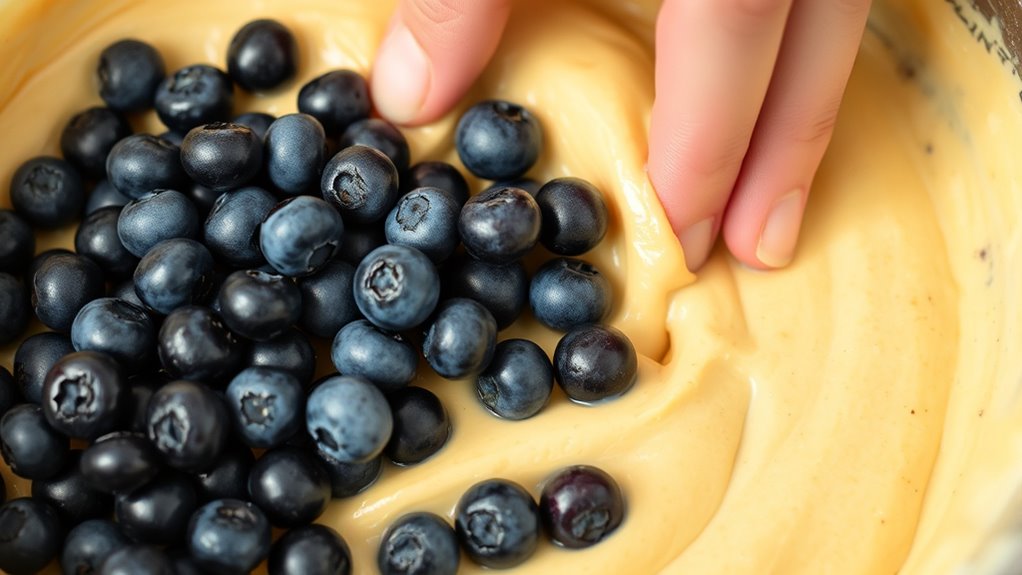 gently incorporate fresh blueberries
