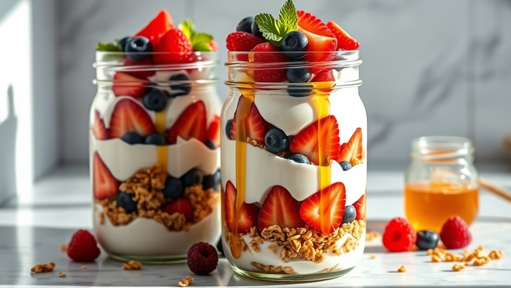 layered yogurt and fruits