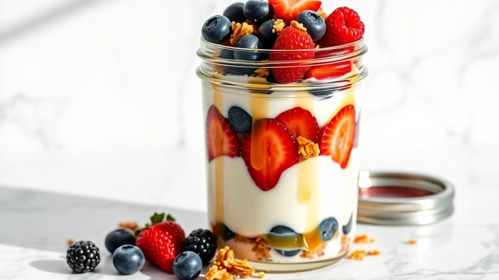 layered yogurt and toppings