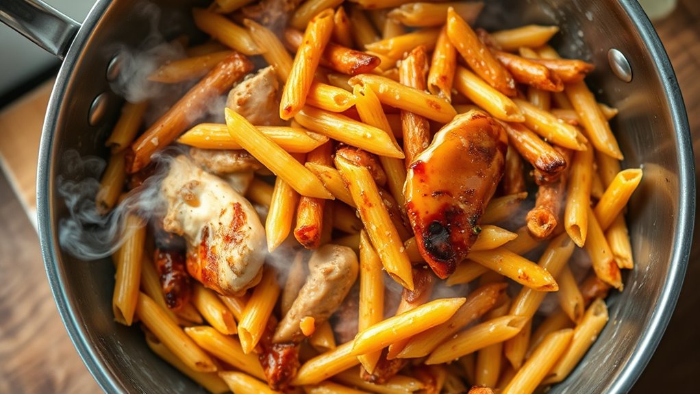 mix pasta and chicken