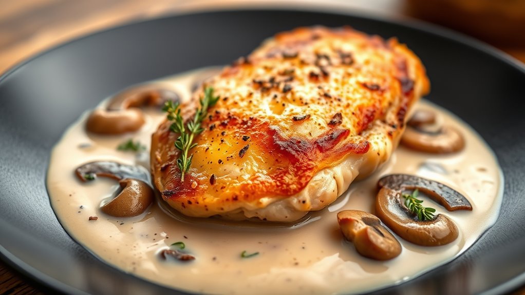 mushroom sauce over chicken