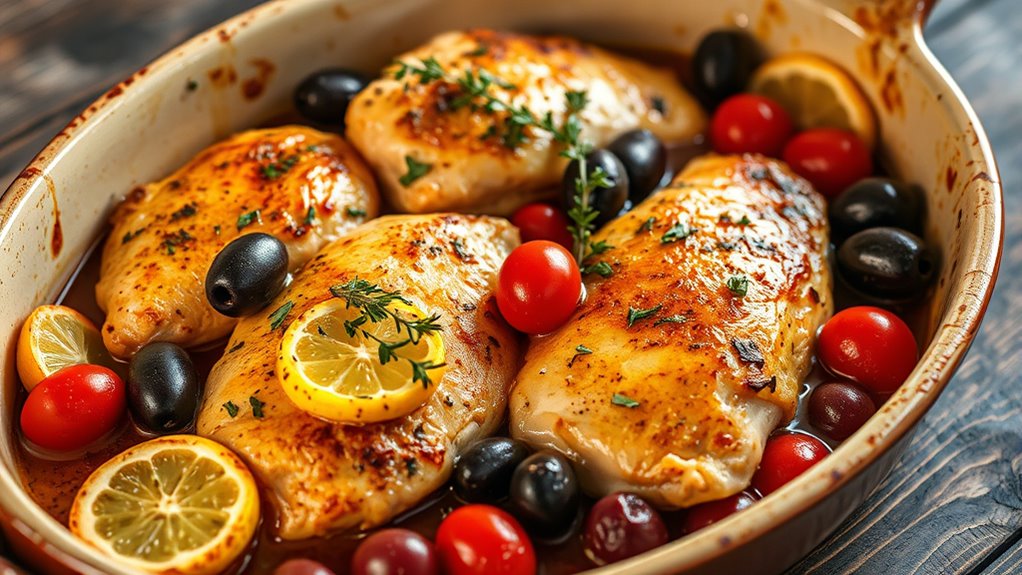 olive topped mediterranean chicken dish