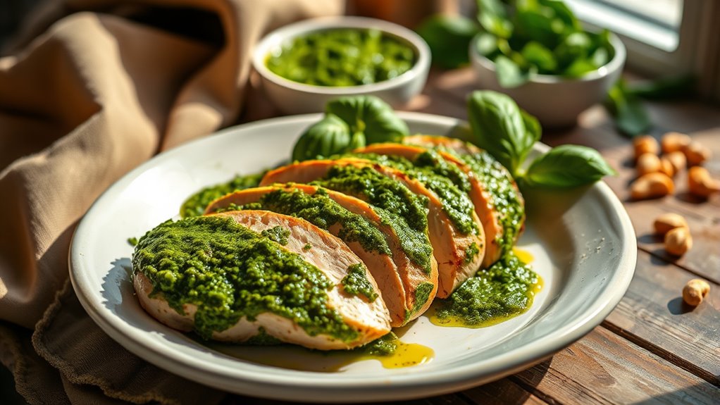 pesto chicken with fresh ingredients