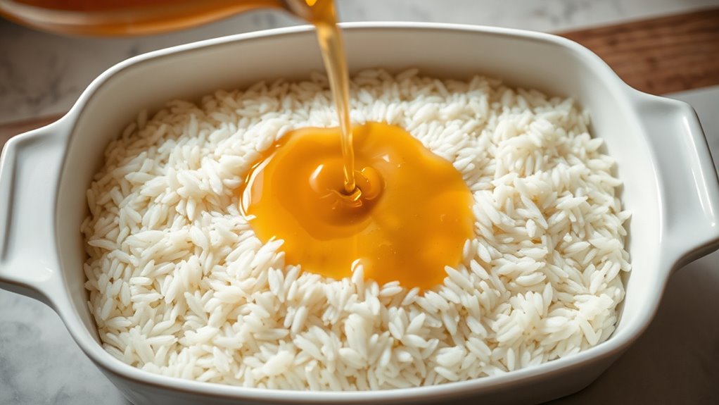 pour broth onto rice