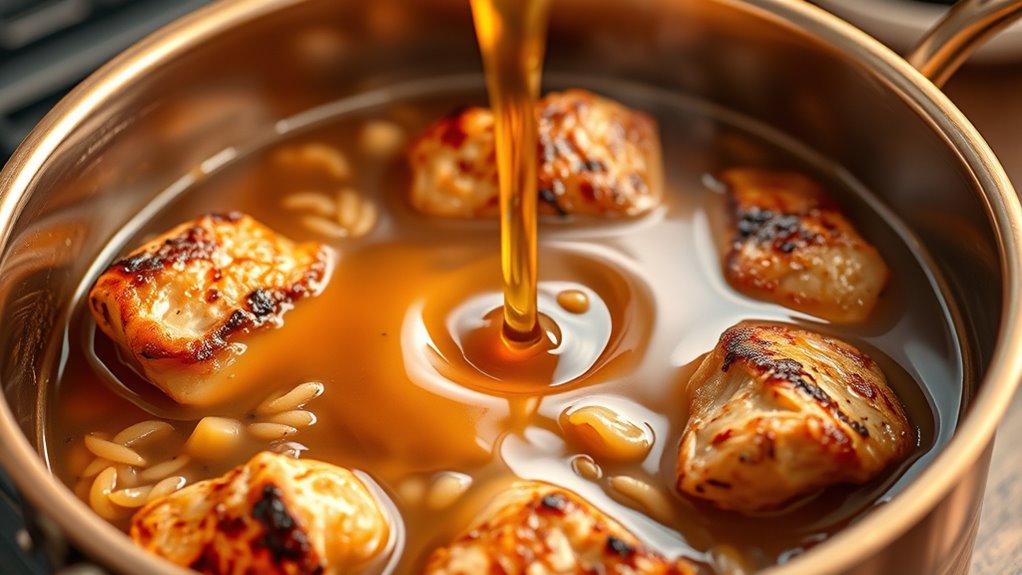 pour in chicken broth