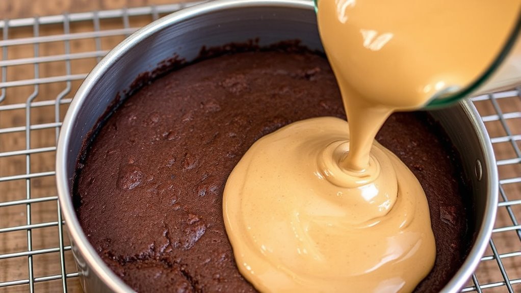 pour mixture evenly into cheesecake