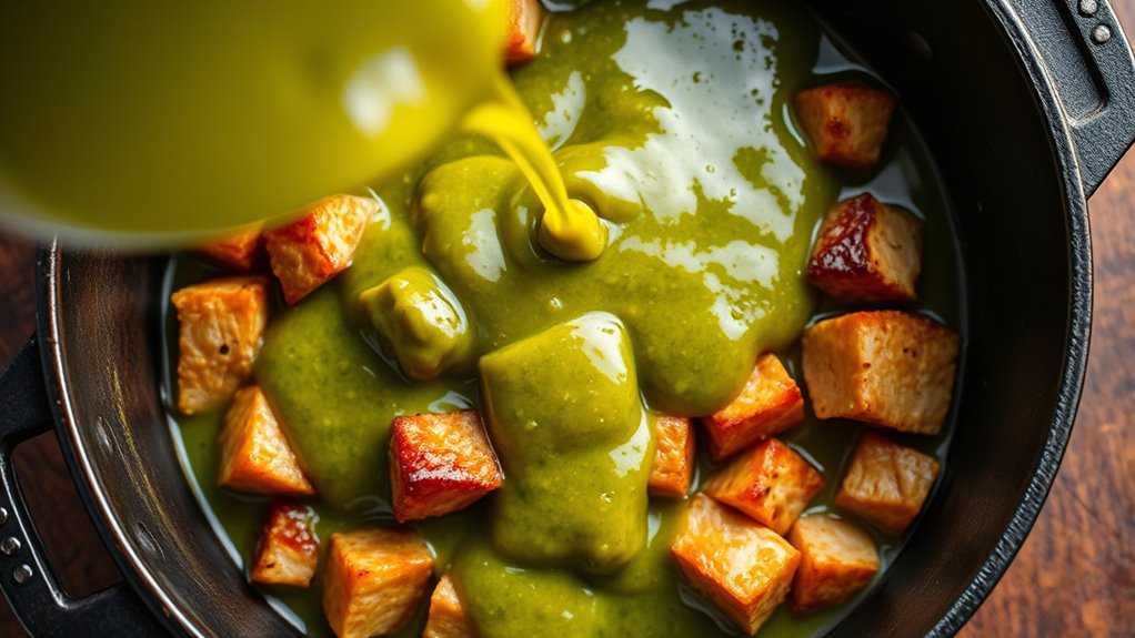 pour sauce onto pork