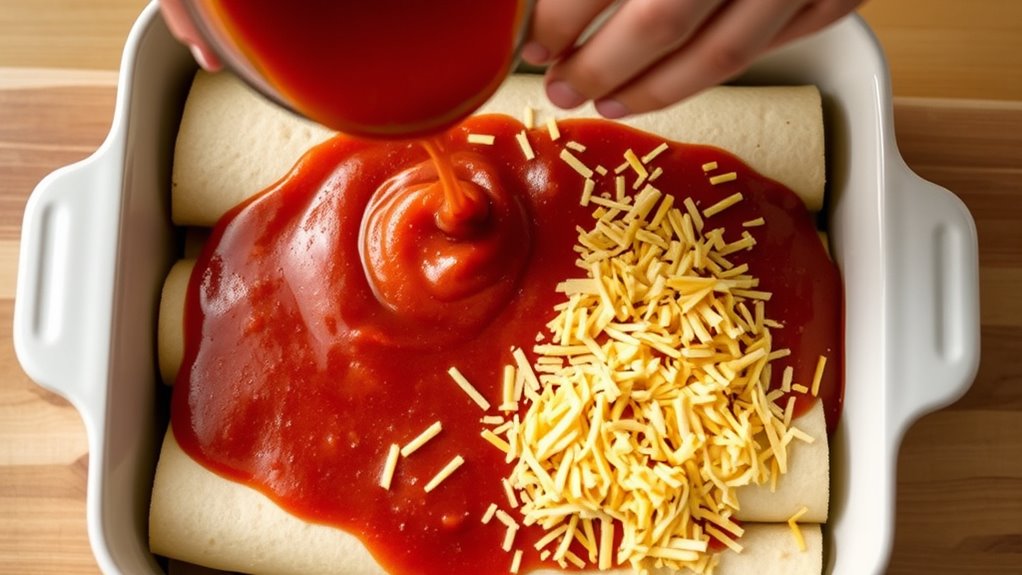 pour sauce sprinkle cheese