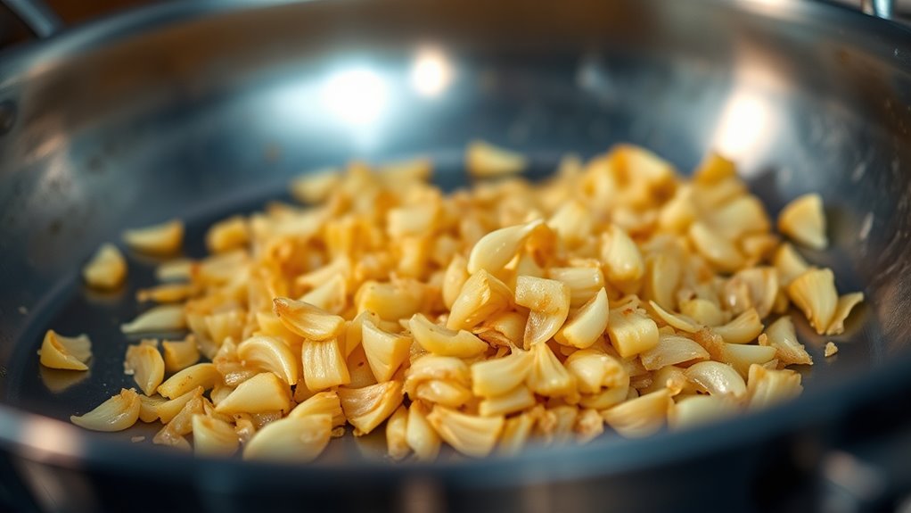 saut garlic in pan